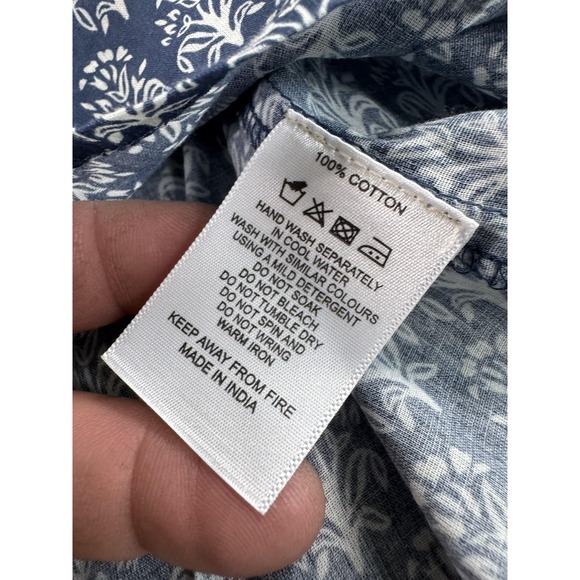 MABE Shirt Womens Medium Blue White Floral Long Sleeve Ruffle V Neck Boho - Picture 6 of 7